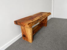 Solid timber entrance stool bench with a lower shelf made in New Zealand
